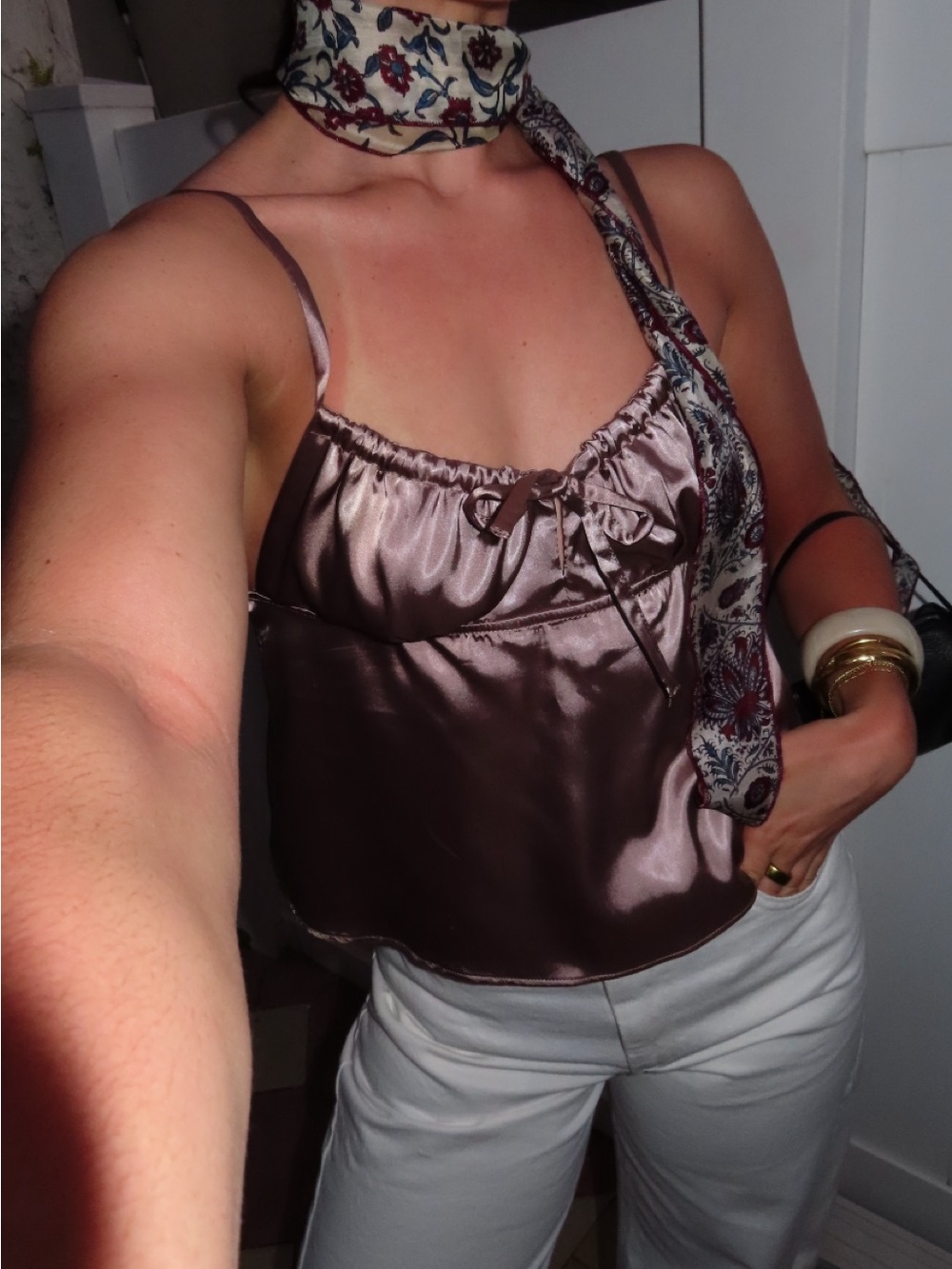 Urban Outfitters Satin Spaghetti-Strap Cami Top in Tan